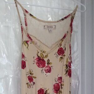 Decree Women's Floral Pattern W/Lace and Ruffle Accents Tank Top Camisole Large